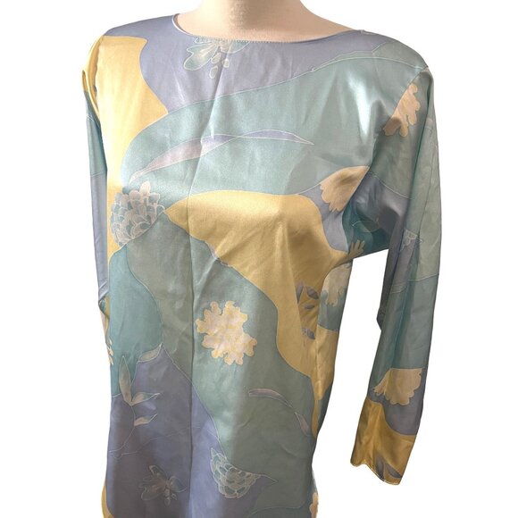 Miss Elaine Vintage Silky Floral Seventies Blouse Sz Small/Med Womens Yellow & B - Picture 6 of 11